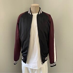 Zara Black and White Satin Varsity Bomber Jacket